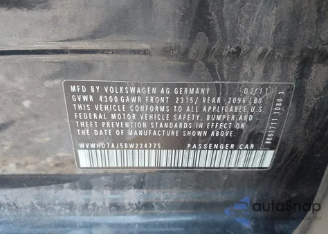 2011 Volkswagen Gti from USA, damaged, VIN WVWHD7AJ5BW224775